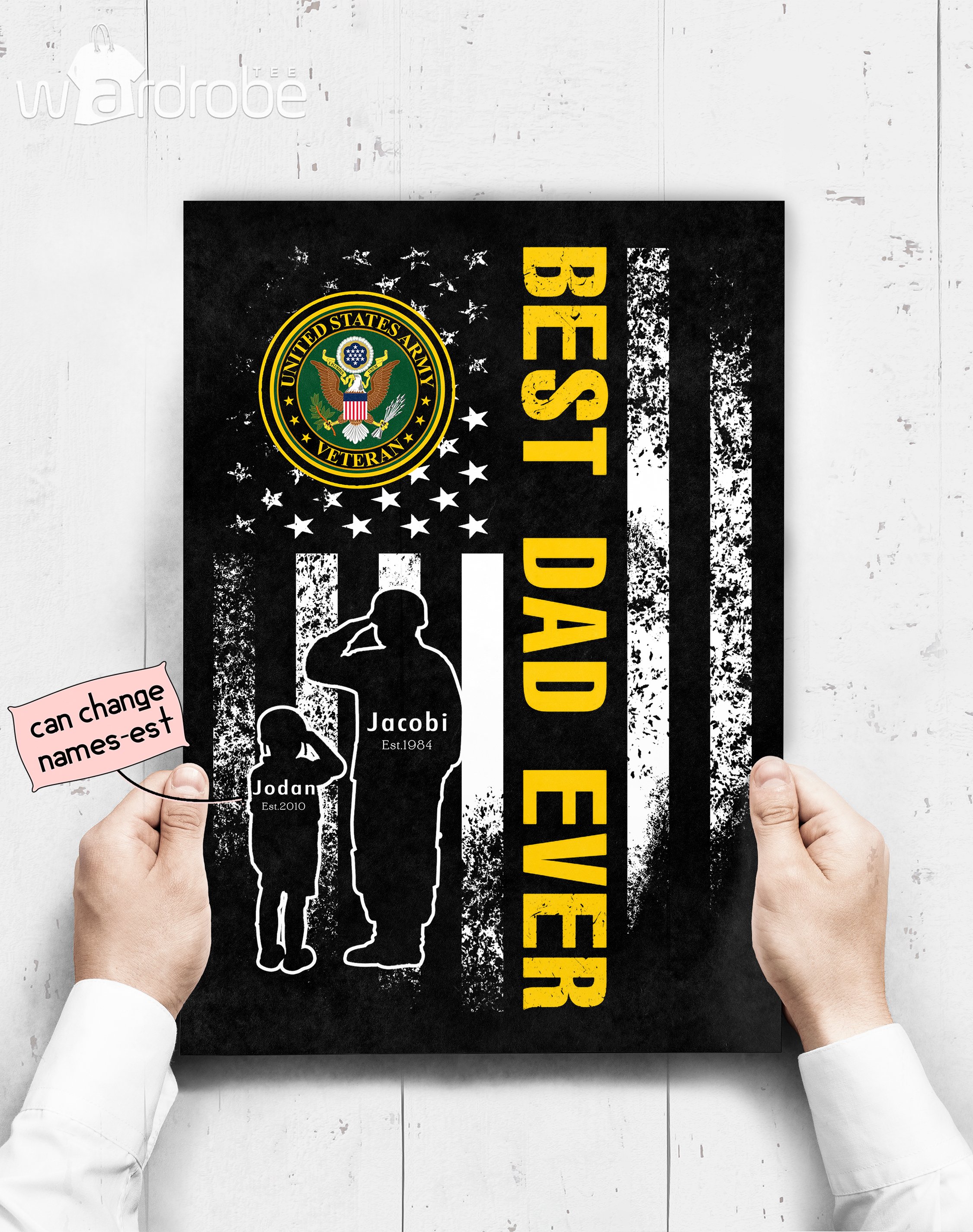Personalized Father’s Day Gift Custom Poster Prints Wall Art Dad And Son United States Army Veteran 1