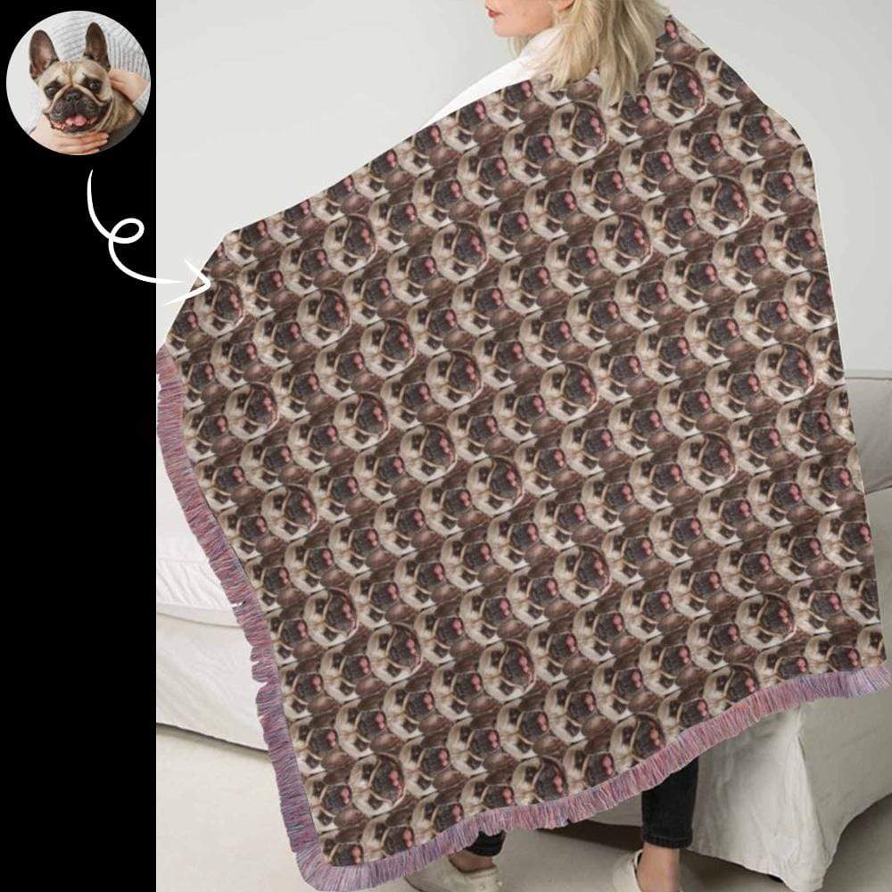 Custom Face Puppy Dog Ultra-Soft Pink Tassel Blanket