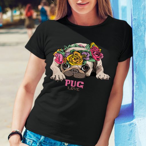 Pug Love Flower Gift Dog Lovers T-Shirt