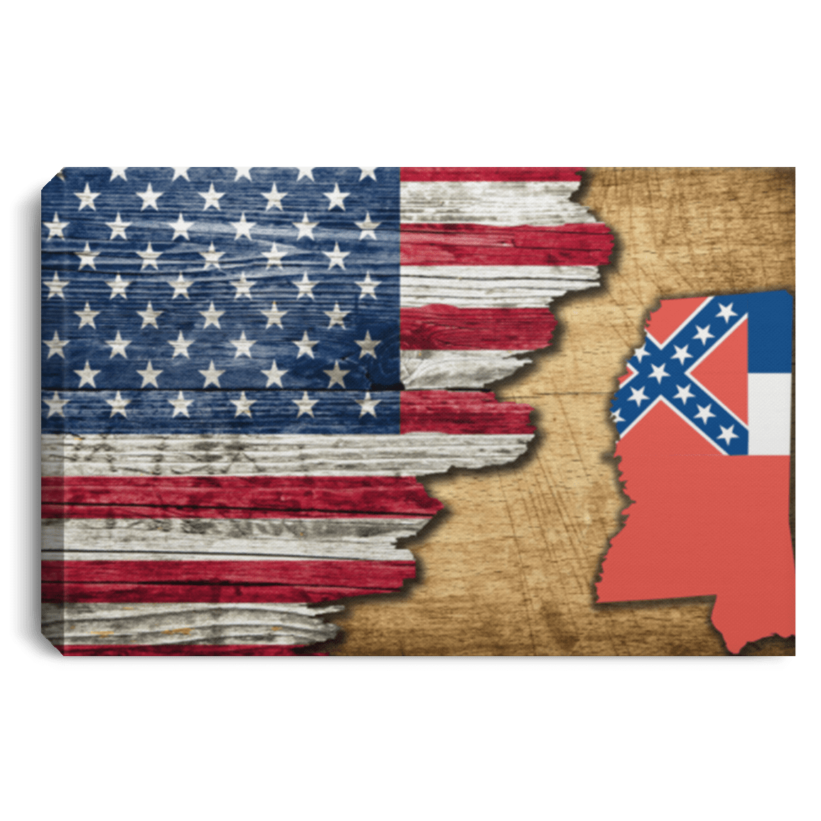 United States/Mississippi Flag Ripped Effect 24X16 Inches  Landscape Canvas .75In Frame