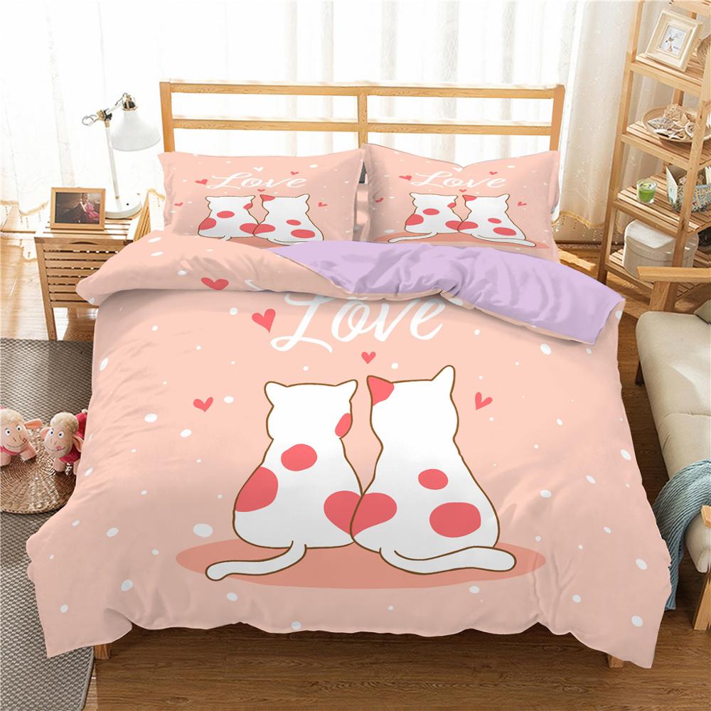 Cartoon Cat Pattern Bedding Set Cute Creative Bedroom Home Decor Down Bed Cover Pillowcase Duvet Covers