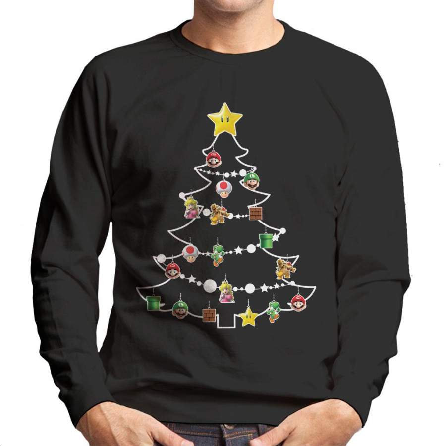 Super Mario Characters Christmas Tree Baubles Men’s Sweatshirt