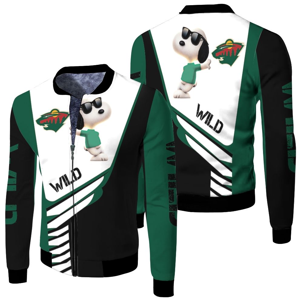 Minnesota Wild Snoopy For Fans 3D Fleece Bomber Jacket