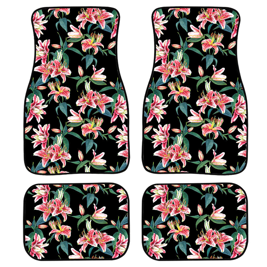 Watercolor Tropical Lily Pattern Print Front And Back Car Floor Mats, Front Car Mat