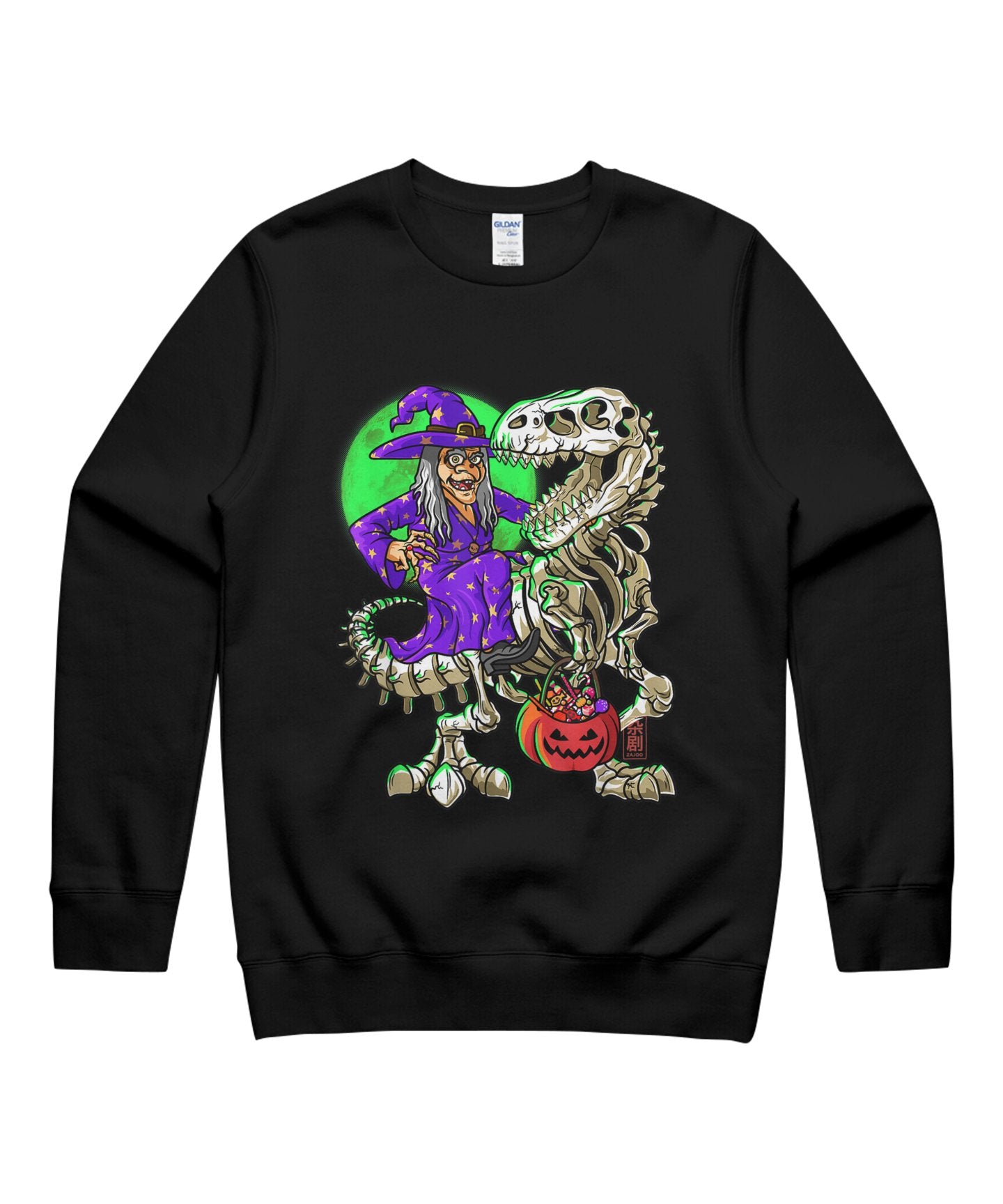 Witch T-Rex Halloween Kids Skeleton Dinosaur Witch Hat Halloween Unisex Crewneck Sweatshirt