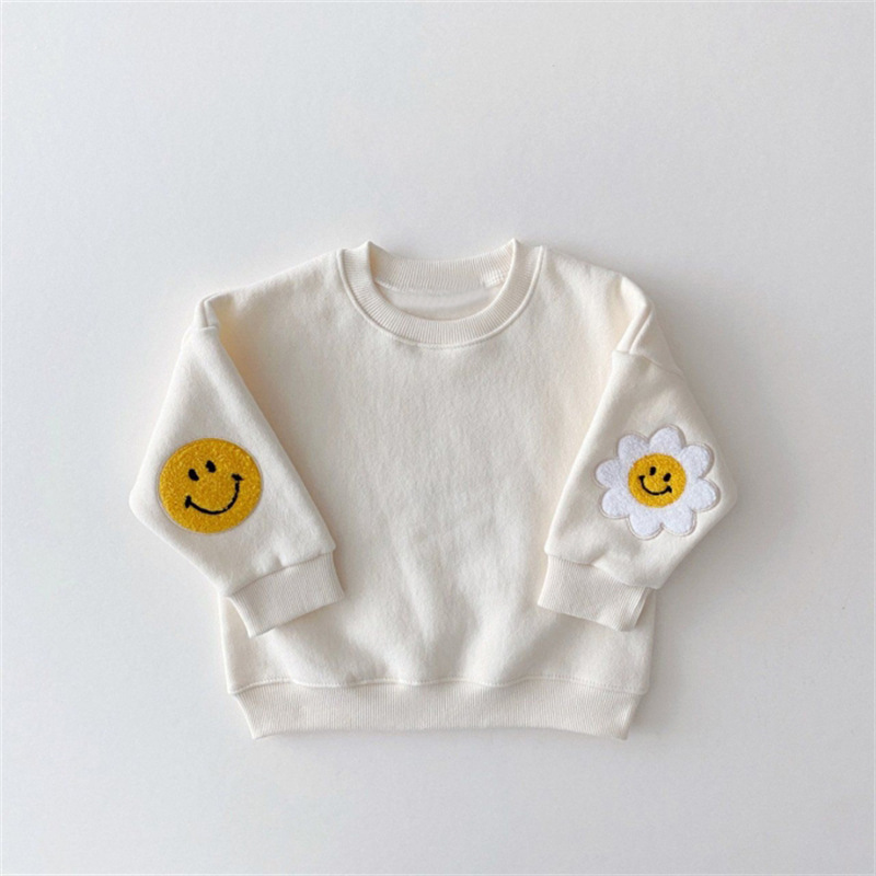 BOBOTCNUNU 2022 New Boys Girls Cute Smile Embroidery Sweatshirt Baby Long Sleeve Pullover Floral Tops Children Casual Sweatshirt alx