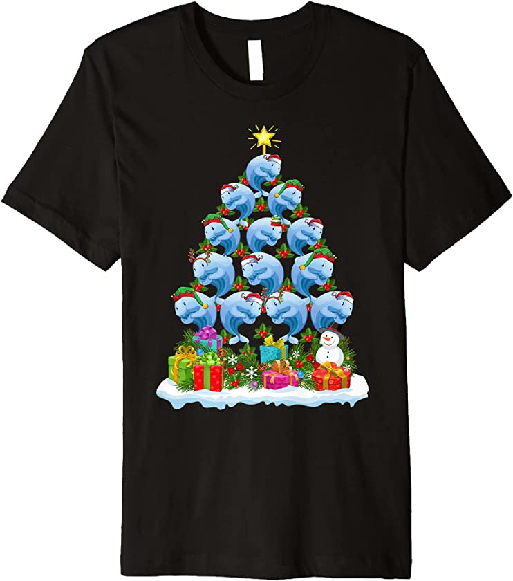 Blue Whale Xmas Tree Lighting Santa Blue Whale Christmas Premium T-Shirt