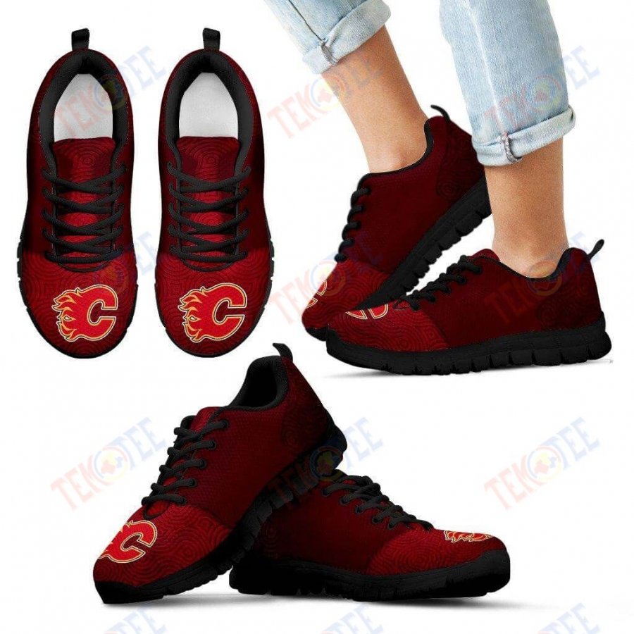 Mens Womens Calgary Flames Sneakers Seamless Line Magical Wave Beautiful Running Shoes For Men Women TDT756