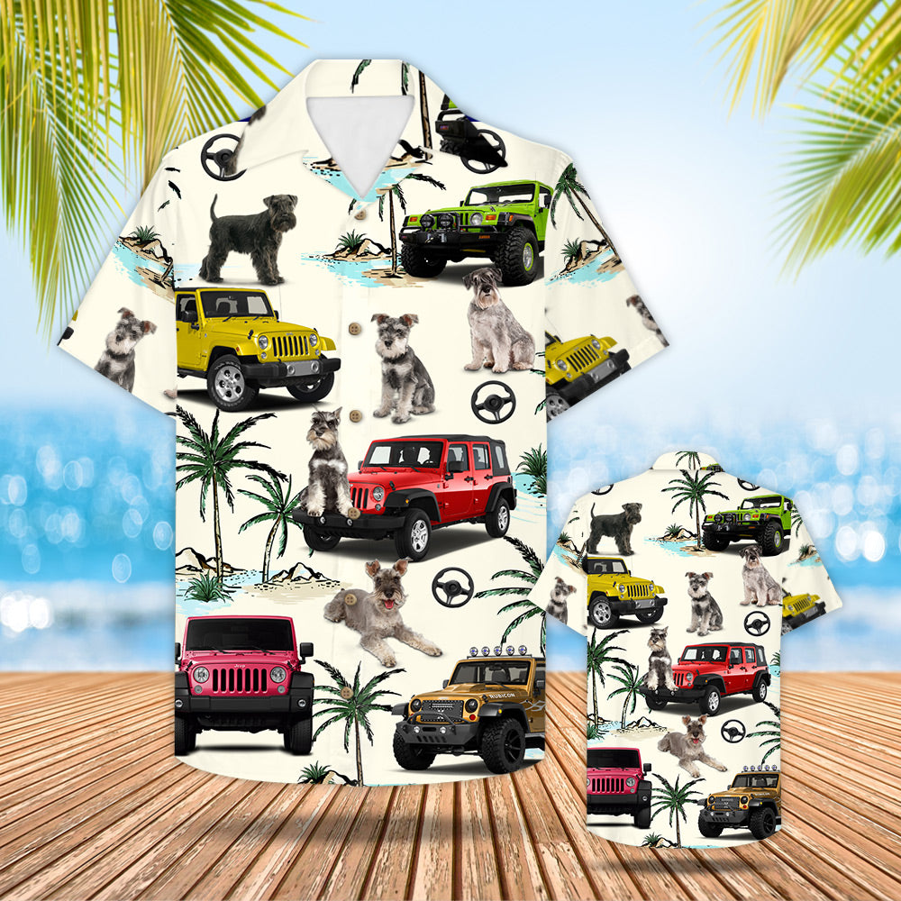 Jeep Miniature Schnauzer Hawaiian Shirt – Gift For Jeep Trips – Miniature Schnauzer And Jeep Pattern Trna