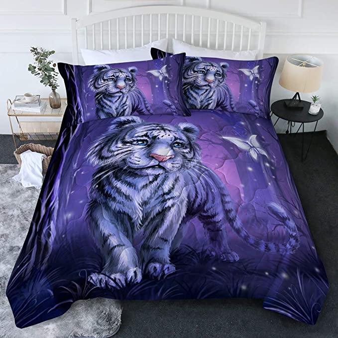 4 Pieces 3D Tiger Cub Purplish Comforter Set