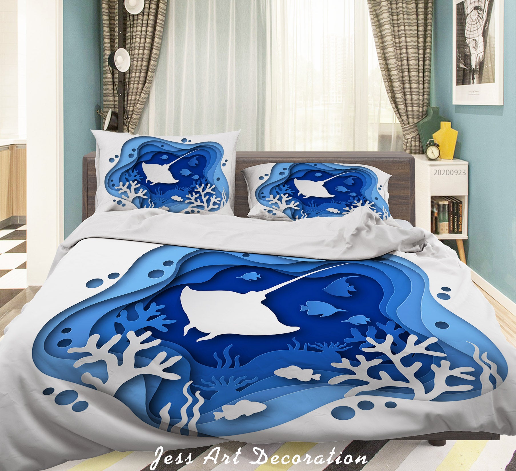 3D Hand Drawn Animal Fish Quilt Cover Set Bedding Set Duvet Cover Pillowcases Wj 6387