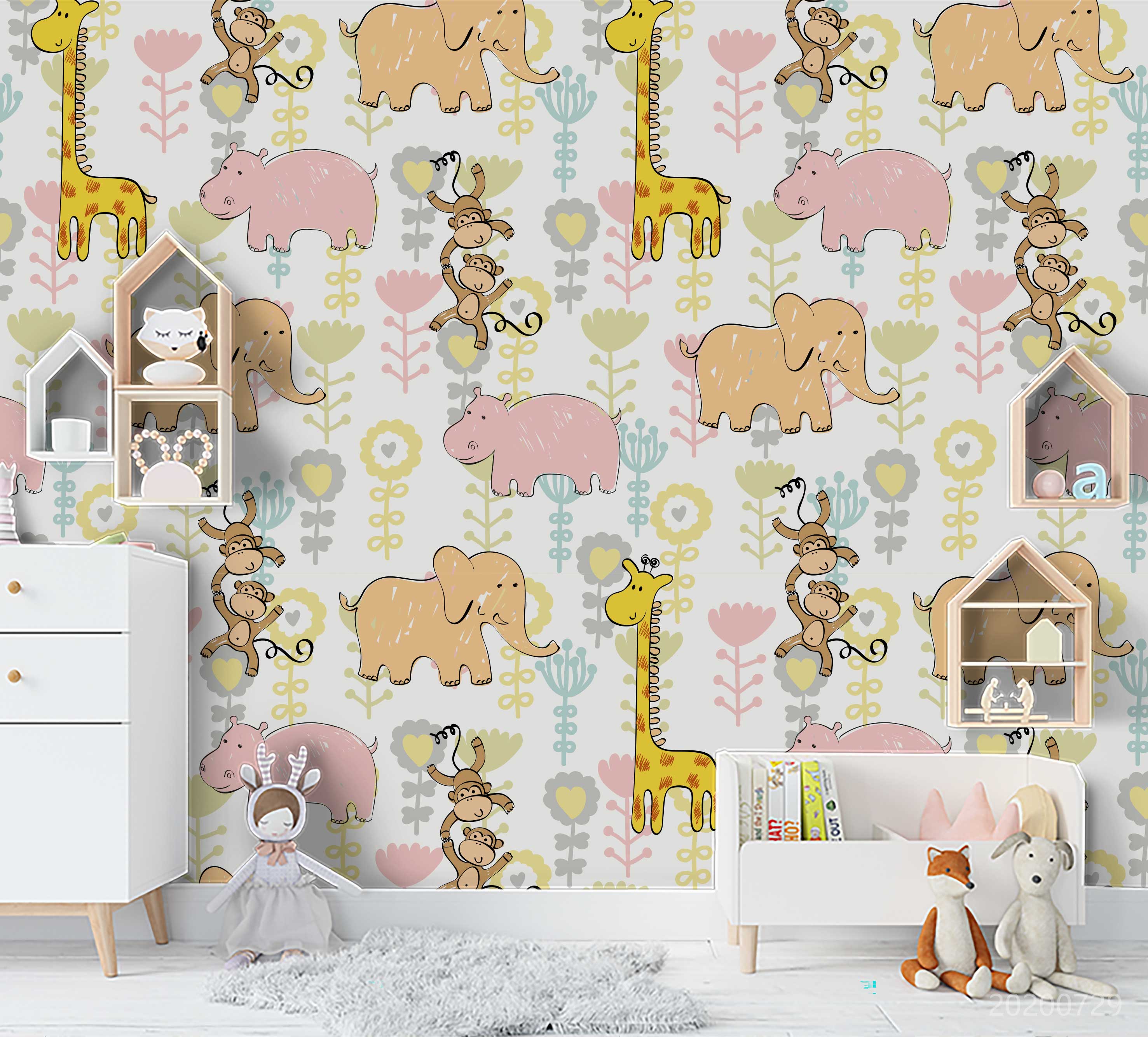 3D Cartoon Colorful Animal Wall Mural Wallpaper Lxl 617