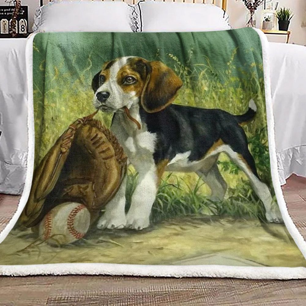 Baseball Beagle Puppy HN0411015F Sherpa Fleece Blanket