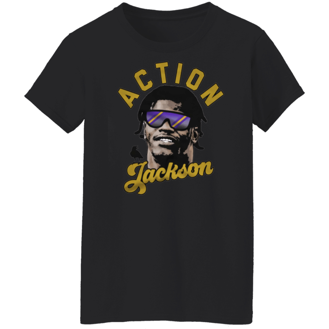 Lamar Jackson Action Jackson Baltimore Ravens Inspired Ladies’ T-Shirt