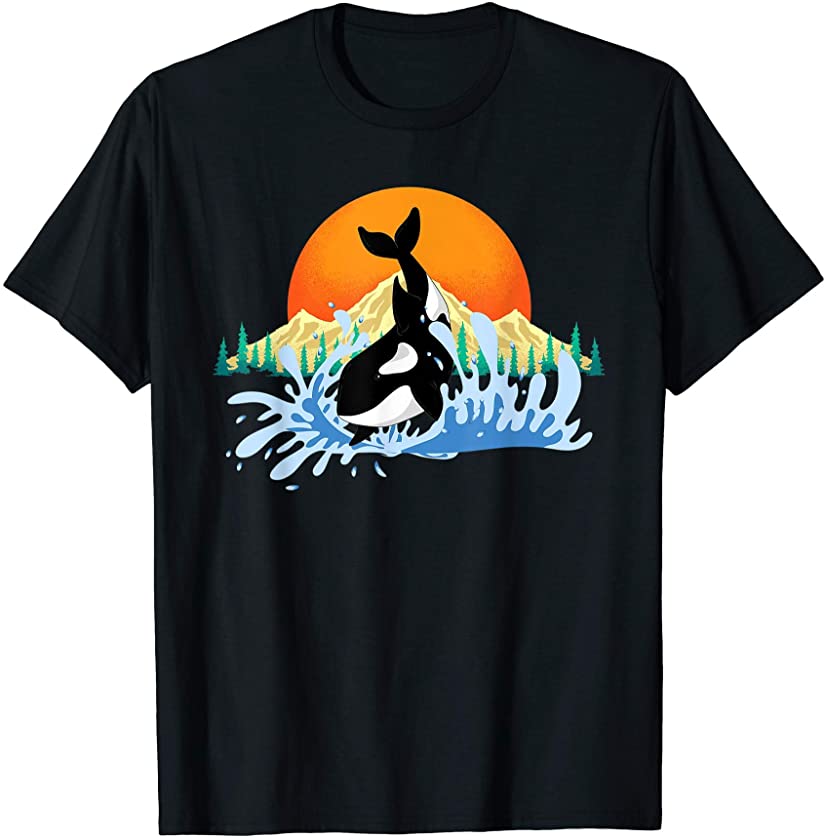 Sunset Sea Waves Ocean Animal Lover Gift Killer Whale Orca T-Shirt