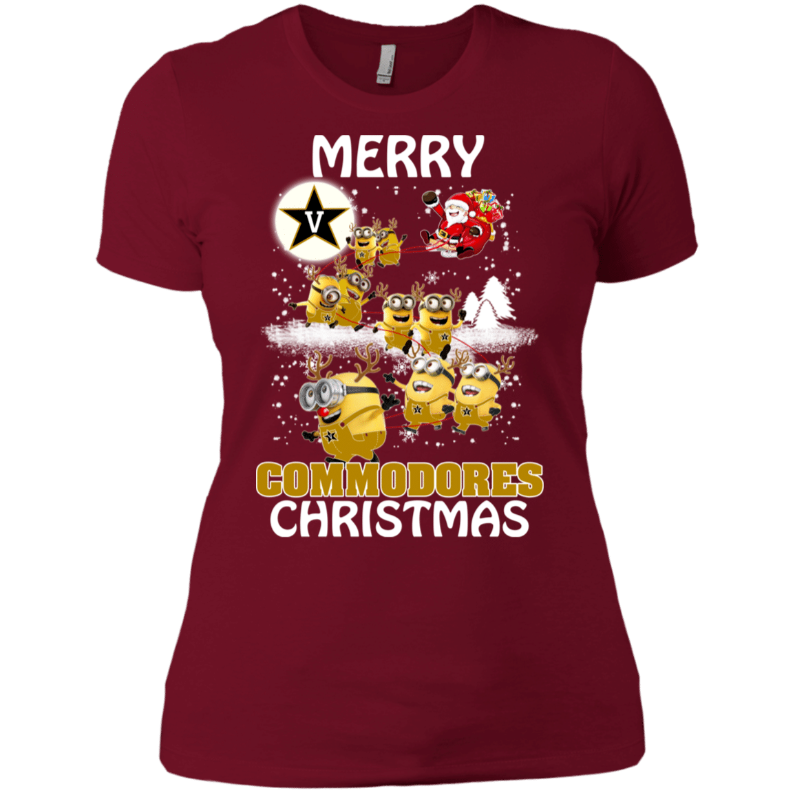 Check out this awesome Vanderbilt Commodores Ugly Christmas Sweaters Minions Santa Claus Merry Christmas Women’s T-Shirt