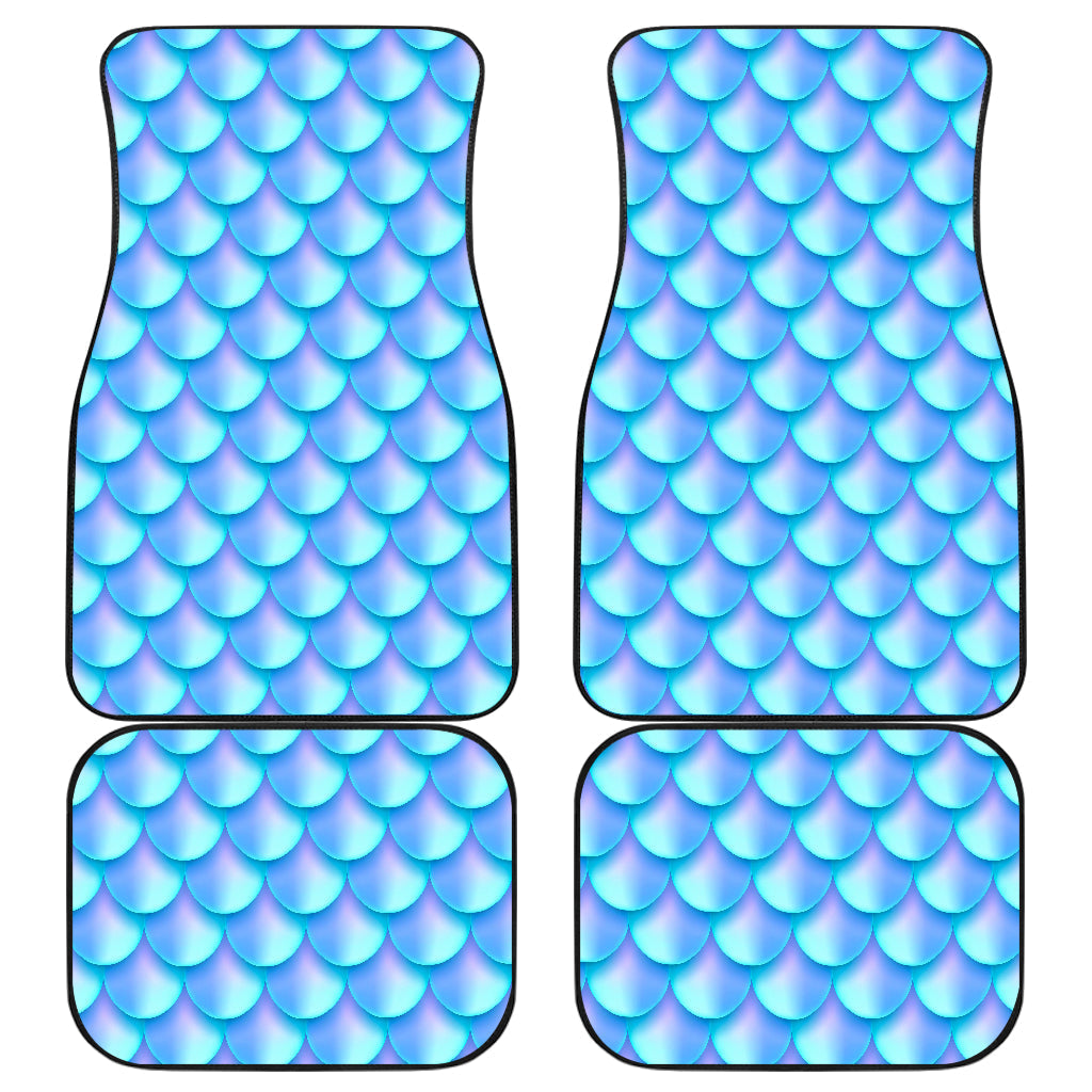 Blue Neon Mermaid Scales Pattern Print Front And Back Car Floor Mats, Front Car Mat