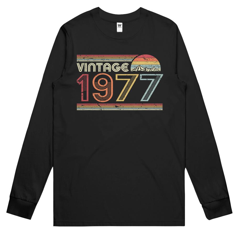 1977 Vintage Shirt, Birthday Gift Tee. Retro Style Long Sleeve T Shirts