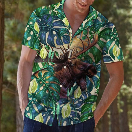 Moose Tropical Leaves Hawaiian Shirt – For Men And Women