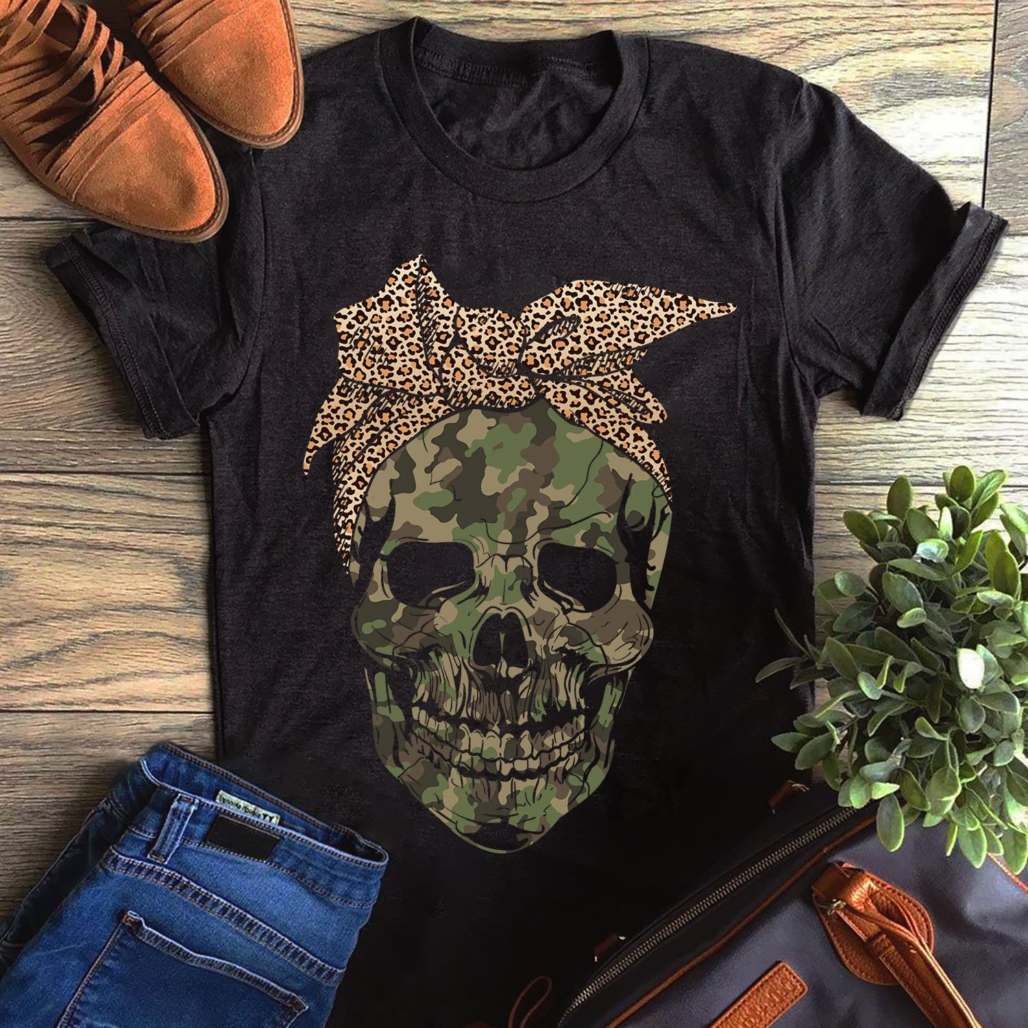 Skull Ribbon Leopard Camo Funny Skull Lovers Gift Unisex T-Shirt Hoodie Sweatshirt Plus Size S-5Xl