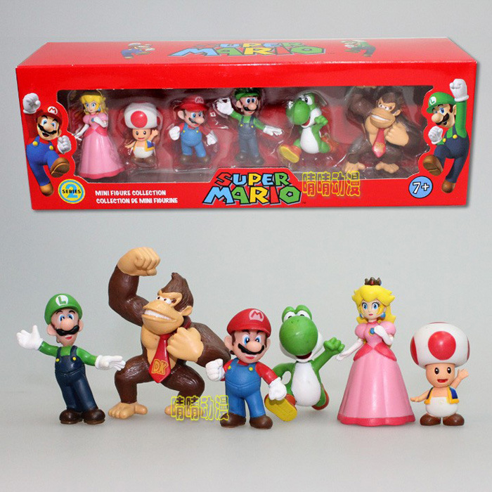 6Pcs/lot 3-7cm Super Mario Bros PVC Action Figure Toys Dolls Model Set Luigi Yoshi Donkey Kong Mushroom for kids birthday gifts alx