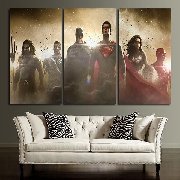 3 Panel Superman Woman Batman And The Flash Wall Art Canvas