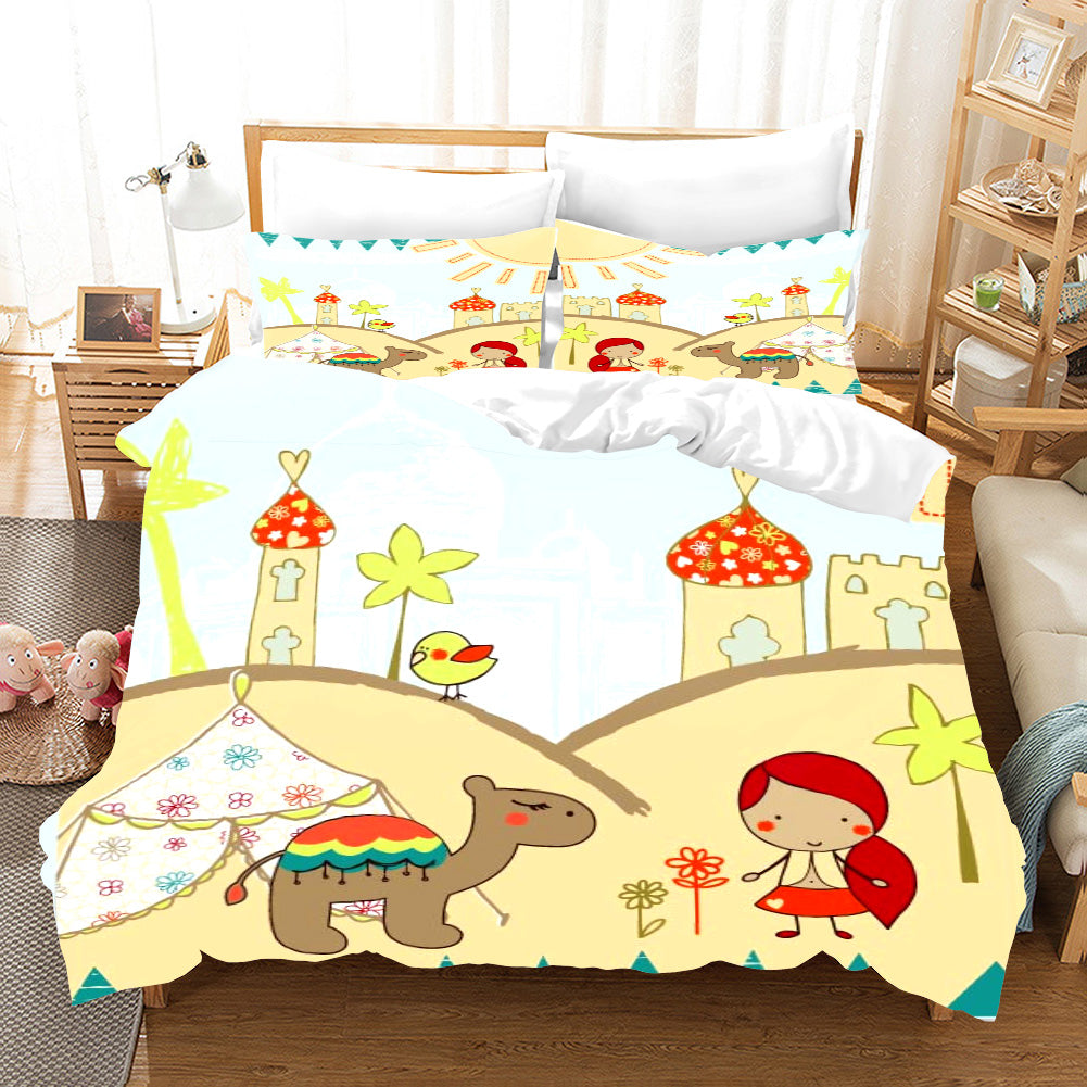 3D Painting Castle Tree Bird Girl Tent Animal Quilt Cover Set Bedding Set Pillowcases 52