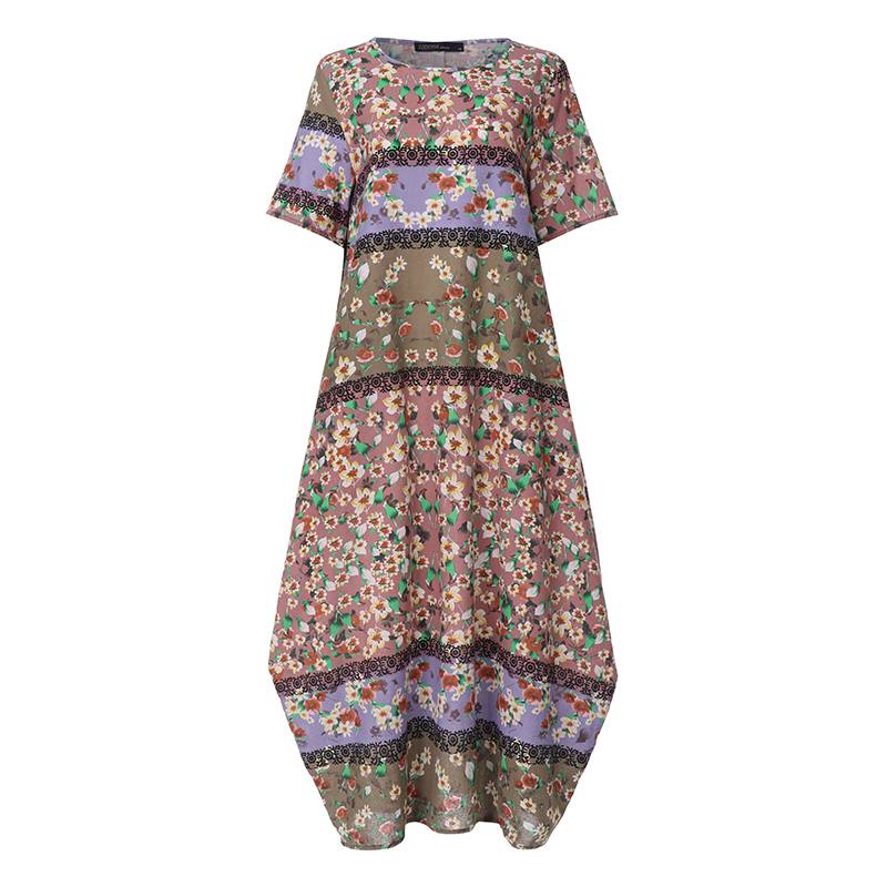 2019 ZANZEA Bohemian Summer Maxi Dress Women’s Printed Sundress Casual Short Sleeve Vestido Female Linen Floral Robe Oversized alx