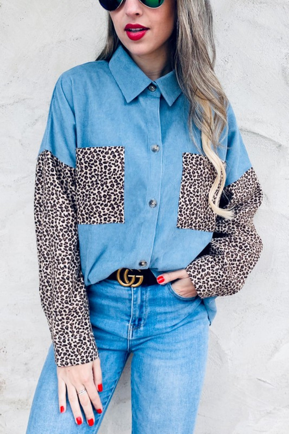 Amoli Leopard Print Spliced Shirt Jacket_