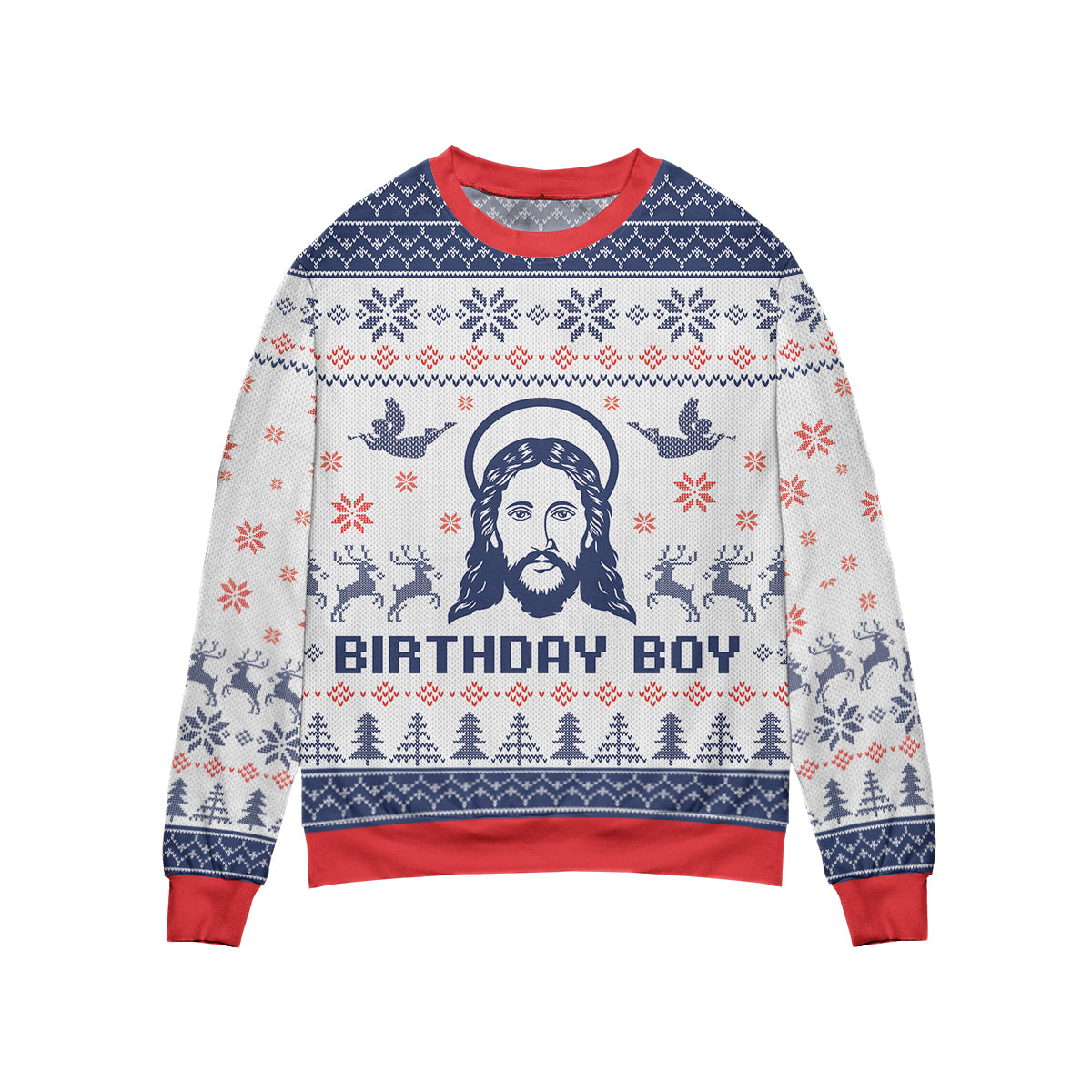 Christmas Begins With Christ Birthday Boy All Over Print Sweater, Funny Jesus Christmas Ugly Sweater Shirt