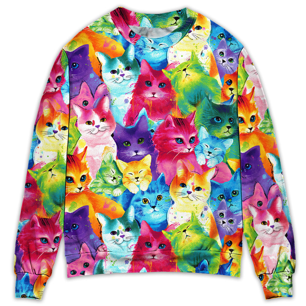 Cat Colorful Little Cute Kitten Happy Life – Sweater – Swea02Lin240822