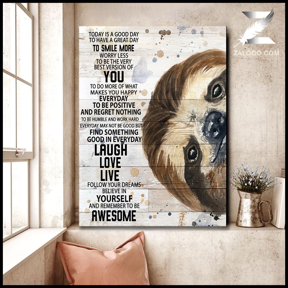 Today Is A Good Day Sloth Wall Art Canvas