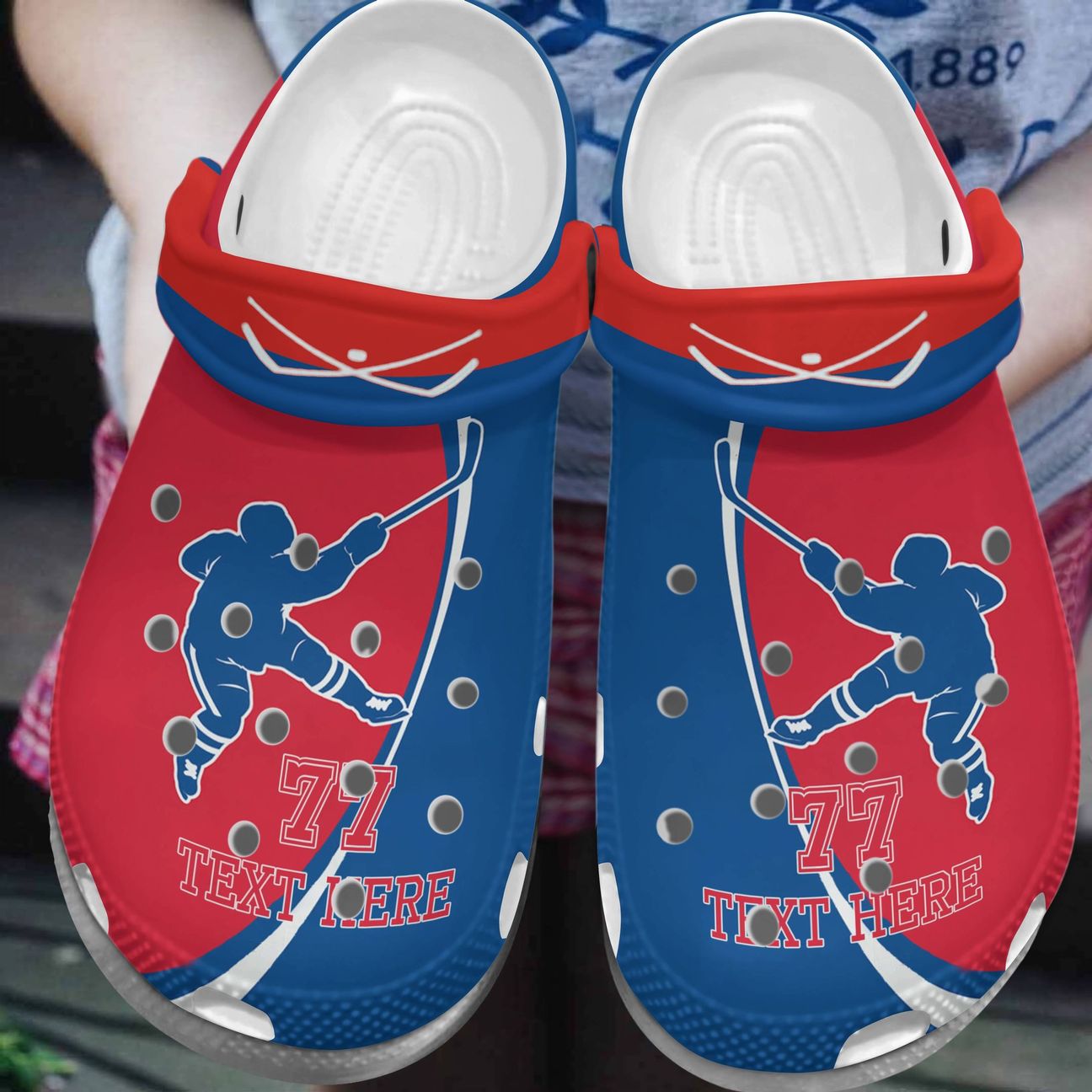 Hockey Personalized Clog, Custom Name, Text, Color, Number Fashion Style For Women, Men, Kid, Print 3D Red Blue