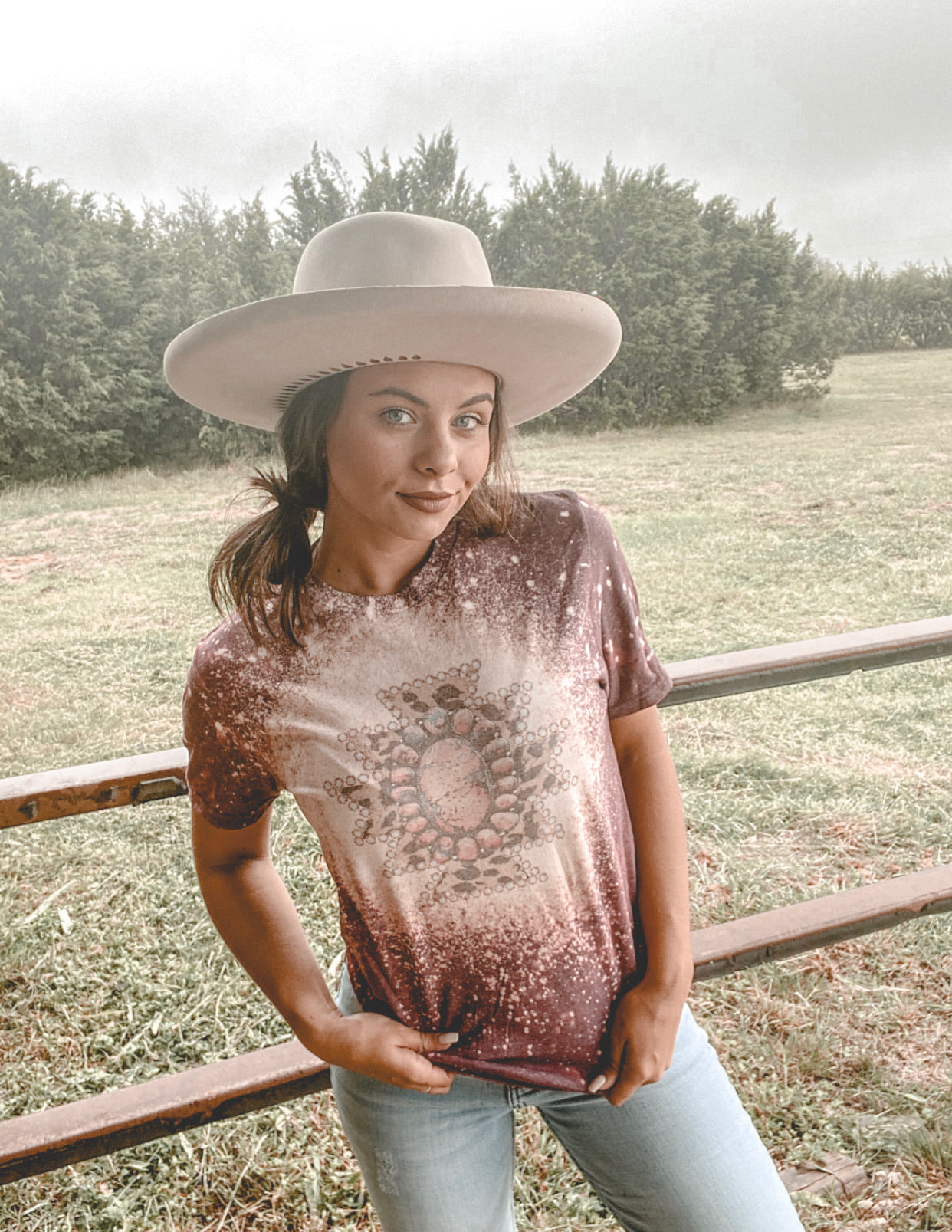 Burgundy Bleached Leopard Pink Stone // Graphic Tee