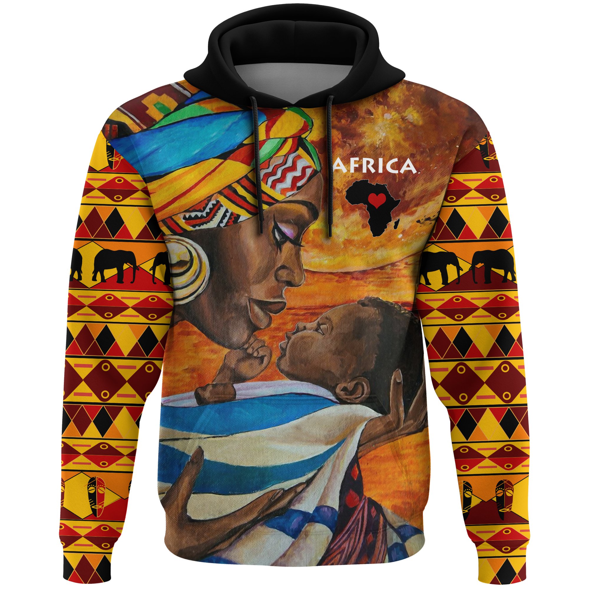 1stTheWorld Africa Hoodie Mom & Baby Map Symbol African A10