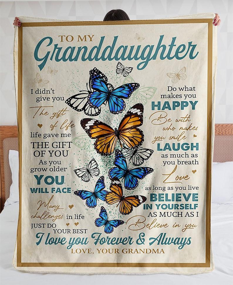 To My Granddaughter,Butterfly Blanket, I Love You Forever And Always,Love You Grandma,Gift For Granddaughter Family Home Decor Bedding Couch Sofa Soft And Comfy Cozy