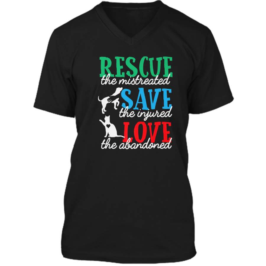 Rescue Save Love Animal Rescue Cat Dog Lover  Gifts Mens Printed V-Neck T