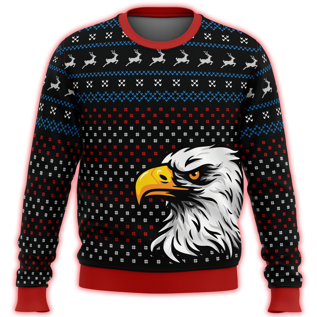 Unifinz Patriotic Ugly Christmas Sweater Patriotic Eagle Christmas Pattern Black Sweater 2022