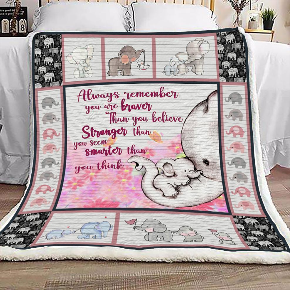 My Child Always Remember Braver Stronger Smarter Elephant Cozy Fleece Blanket, Sherpa Blanket