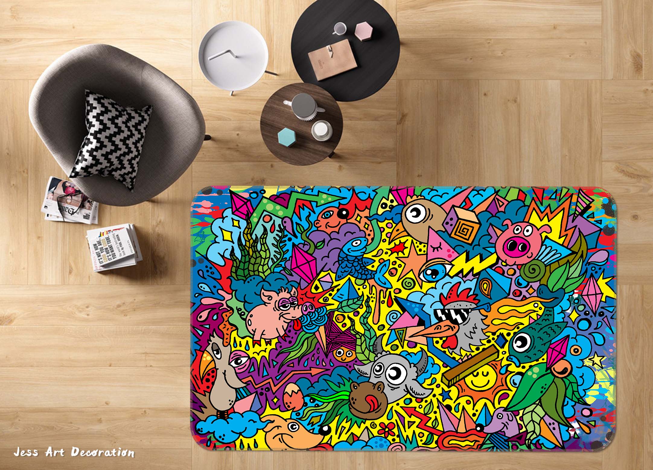 3D Graffiti Color Animals Graffiti Non-Slip Rug Mat A735 Lqh