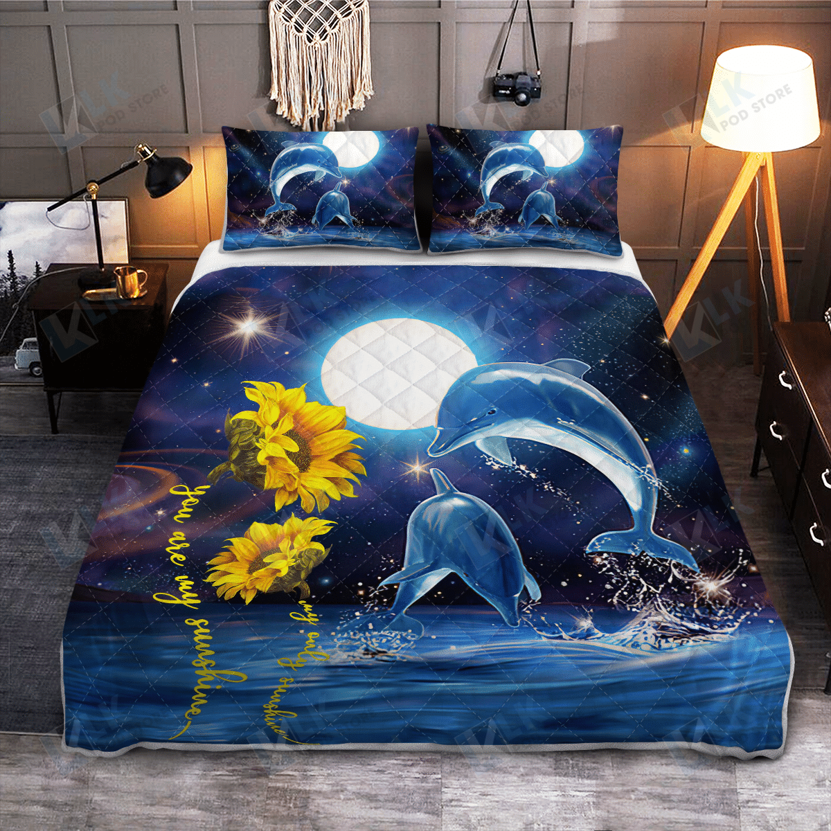 Dolphin You Are My Sunshine Quilt Bedding Set, Quilt, 2 Pillow Covers, Comforter, Bed Sheet Set, Dolphin Lover Gift