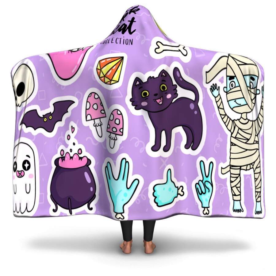 Cartoon Doodle Cute Ghosts And Pumpkins Halloween Hooded Blanket