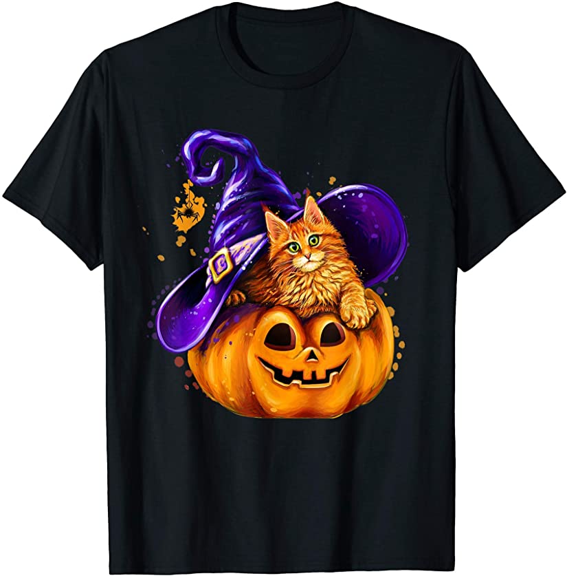 Cute Pumpkin Cat Halloween for Kitten lovers kids and adults T-Shirt