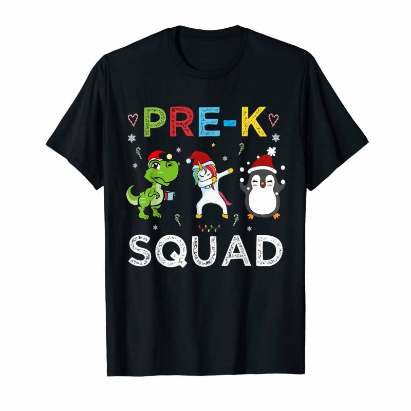 T-rex Unicorn Penguin Pre-k Squad Christmas Teacher Gift T-shirt