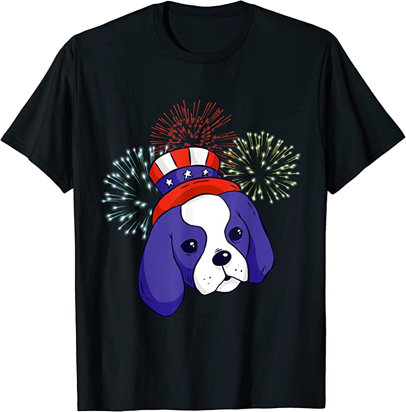 American Puppy Dog Firework 4th Of July USA Flag Patriotic T-Shirt