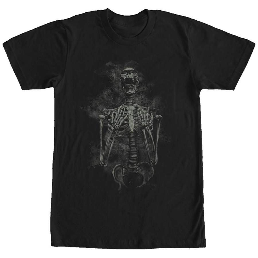 Lost Gods Men’s Halloween Skeleton Scream Henna Print  T Shirt Black