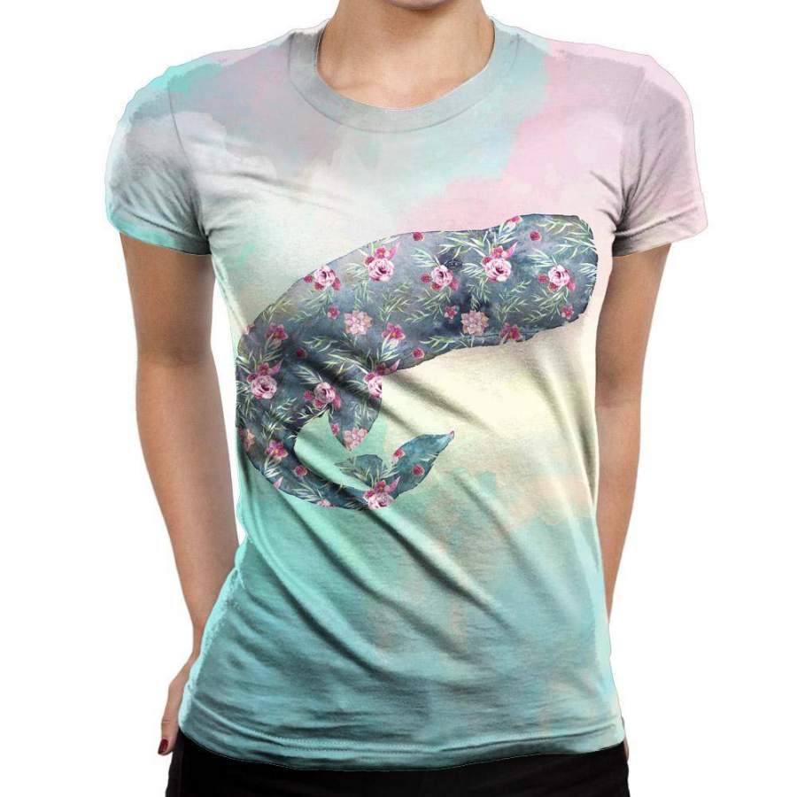 Flower Whale Womens T-Shirt