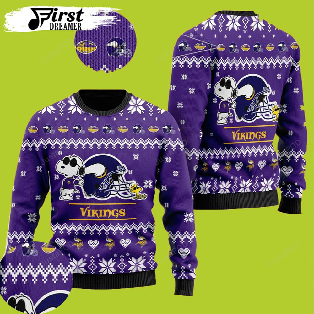 Cute The Snoopy Show Football Helmet 3D Minnesota Vikings Ugly Sweater