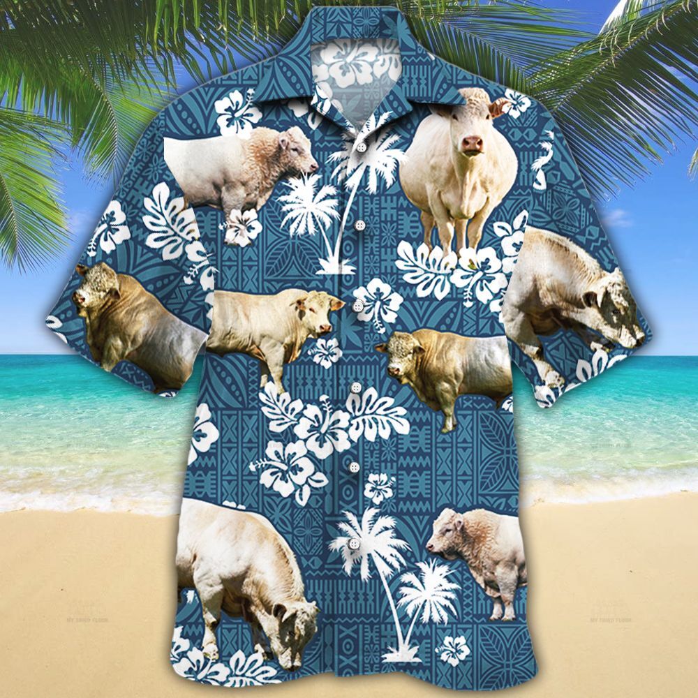 Charolais Cattle Lovers Blue Tribal Hawaii Shirt Ha48583