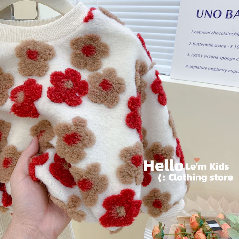 Baby Girls 3D Flowers Sweater Coats Soft Velvet Winter Warm Tops Autumn Winter Kids Birthday Princess Clothes Children Wear alx